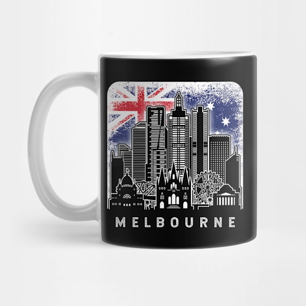 Melbourne Australia Skyline Vintage Australian Flag by ThyShirtProject - Affiliate